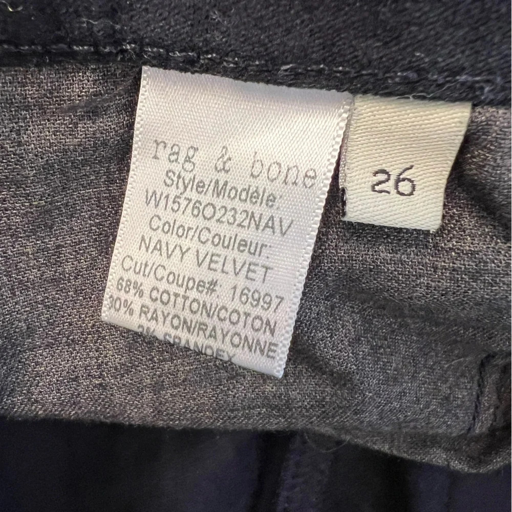 Rag & Bone Navy Velvet crop Pant with Zipper detail Size 26 - Picture 6 of 12